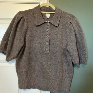 Gray-Brown Button-Up Knit Top